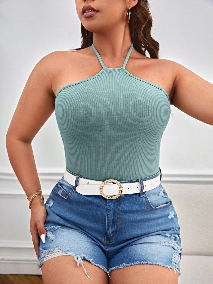 SHEIN Essnce 大碼後背繫帶繞頸連身背心