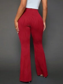 SHEIN SXY Solid Flare Leg Trousers - Red - View 2