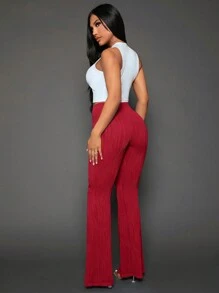 SHEIN SXY Solid Flare Leg Trousers - Red - View 3