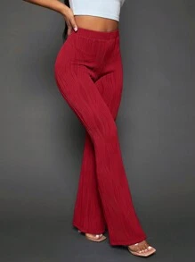 SHEIN SXY Solid Flare Leg Trousers - Red - View 5