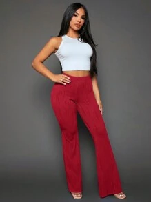 SHEIN SXY Solid Flare Leg Trousers - Red - View 6