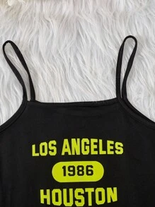 SHEIN 女大童高低下擺T恤&標語圖案吊帶連體褲 - 彩色 - 查看 3