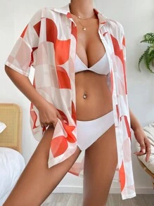 Geometrisch bedruckter Kimono mit Dropped Shoulder, für Sommerurlaub am Strand