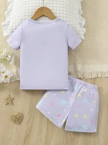 女小童獨角獸和字母圖案睡衣套裝 - 淡紫色 - 查看 2