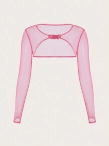 SHEIN ICON 帶扣細節短款網紗上衣 - 粉色 - 查看 2