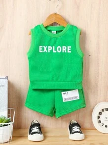 男嬰字母圖案背心上衣和短褲 - 綠色 - 查看 1