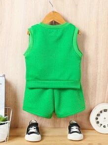 男嬰字母圖案背心上衣和短褲 - 綠色 - 查看 2