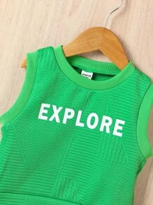 男嬰字母圖案背心上衣和短褲 - 綠色 - 查看 4