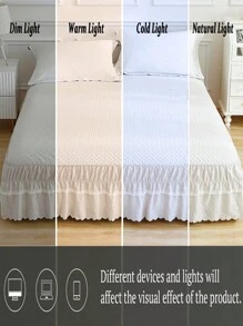 1pc Modern Style Bedroom White Solid Color Soft Ruffled Skirt With White Lace Edges - Beige - View 5