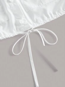 SHEIN EZwear 翻蓋口袋抽繩下擺短款襯衫 - 白色 - 查看 4