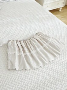 1pc Modern Style Bedroom White Solid Color Soft Ruffled Skirt With White Lace Edges - Beige - View 9