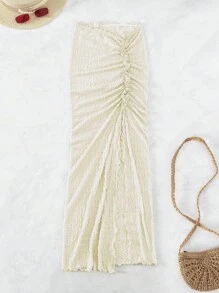 SHEIN Swim 高衩木耳邊沙灘纏腰式半身裙