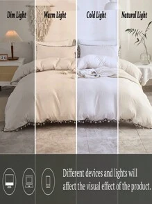 Bộ 3 vỏ chăn màu be với trang trí tua rua tông màu kép - Màu be - Xem 6