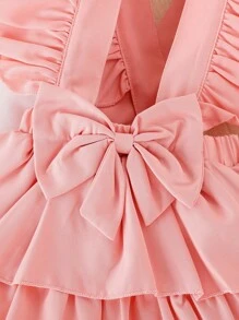 嬰兒女寶寶對比蕾絲上衣和蝴蝶結前層次擺短褶裙&帽子 - 彩色 - 查看 5