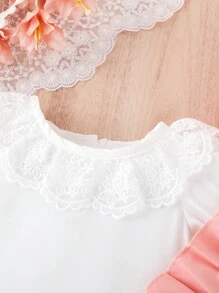 嬰兒女寶寶對比蕾絲上衣和蝴蝶結前層次擺短褶裙&帽子 - 彩色 - 查看 6