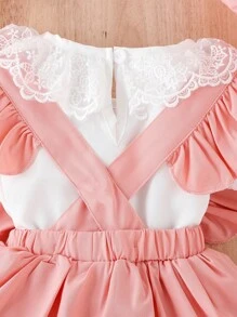 嬰兒女寶寶對比蕾絲上衣和蝴蝶結前層次擺短褶裙&帽子 - 彩色 - 查看 8