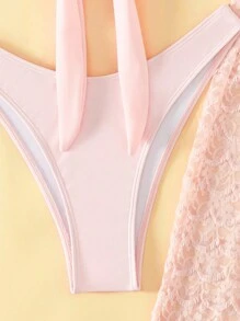 Bañador bikini bandeau con nudo delantero con pantalones cover up - Rosa Pálido - Ver 3