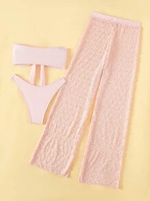 Bañador bikini bandeau con nudo delantero con pantalones cover up - Rosa Pálido - Ver 4