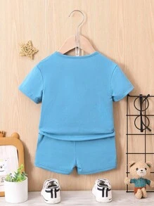 Bebé Shorts con camiseta oso en relieve - Azul - Ver 2