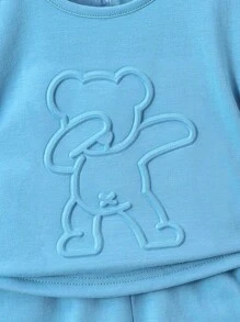 Bebé Shorts con camiseta oso en relieve - Azul - Ver 3