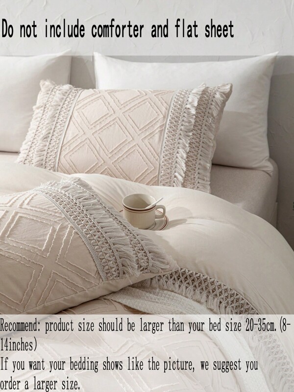 3pcs Bohemian Style Fringed Diamondgrid Beige Duvet Cover Set (1 Duvet