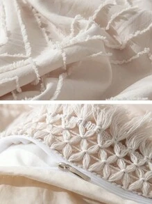 米色绗缝波西米亚风被套套装，特大号 - 米色波西米亚轻薄床上用品套装，三件套农舍复古刺绣床罩套装，女士礼物，四季皆宜的柔软提花被套