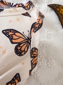 Baby Girl Butterfly Print Bodysuit & Headband - Apricot - View 3