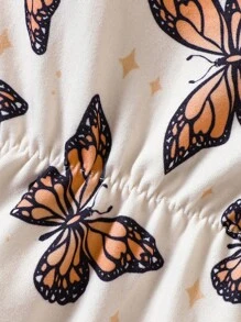 Baby Girl Butterfly Print Bodysuit & Headband - Apricot - View 4