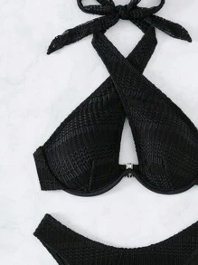 Cross Halter Underwire Bikini Set For Summer Beach - Black - View 4