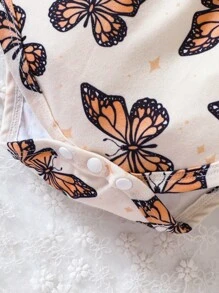 Baby Girl Butterfly Print Bodysuit & Headband - Apricot - View 6