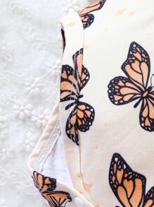 Baby Girl Butterfly Print Bodysuit & Headband - Apricot - View 7