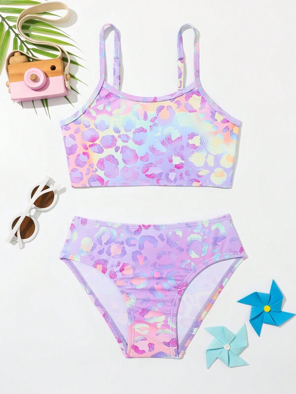 SHEIN Young Girl Ombre Leopard Print Bikini Set