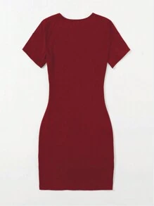 SHEIN Unity 女士休闲字母印花短袖迷你连衣裙，适合日常通勤，夏季 - 紅色 - 查看 2