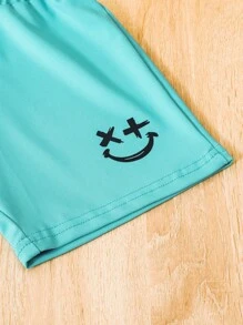 SHEIN 男孩實心t恤＆卡通圖形短褲＆袋子