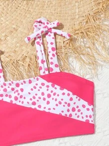 少女斑点狗印花系肩比基尼套装夏季海滩 - 彩色 - 查看 3