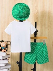 SHEIN 小男童卡通圖案T恤和短褲