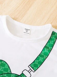 SHEIN 小男童卡通圖案T恤和短褲