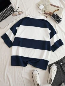 INAWLY Plus Letter Graphic Colourblock Tee - Royal Blue - View 2