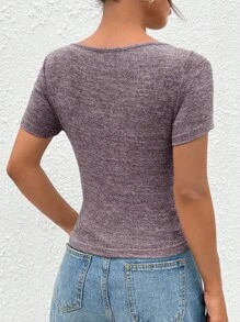 SHEIN EZwear Áo thun nữ màu trơn Giải trí - Bụi tím - Xem 2