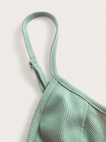 SHEIN EZwear 字母補丁細節吊帶上衣 - 薄荷綠 - 查看 3