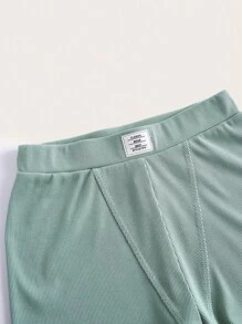 SHEIN EZwear Quần tất nữ Đắp vá Gân đan Lá thư Giải trí - Màu xanh Bạc hà - Xem 3