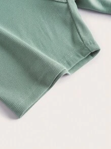 SHEIN EZwear Quần tất nữ Đắp vá Gân đan Lá thư Giải trí - Màu xanh Bạc hà - Xem 4