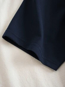 INAWLY Plus Slogan Graphic Contrast Collar Tee WALK  Forward  Backward  Welcome The Future To The Bright  GOOD JOY - Navy Blue - View 6