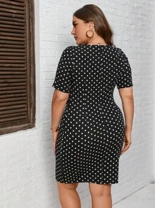 SHEIN Clasi Đầm Plus Size Bất đối xứng Dây kéo Chấm bi Giải trí - màu đen - Xem 2