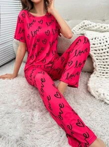 Heart & Letter Graphic PJ Set / Pajama Set With Eye Cover