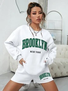 INAWLY 字母圖案落肩袖運動衫和短褲 - 白色 - 查看 5