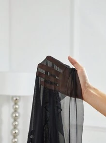 فستان نوم سيدات مثير شبكي من التل والدانتيل بتباين - الأسود - مشاهدة 6