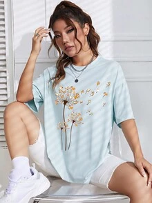 SHEIN EZwear Cartoon Dog Print Drop Shoulder Tee - Baby Blue - View 4