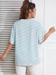 SHEIN EZwear Cartoon Dog Print Drop Shoulder Tee - Baby Blue - View 7