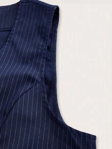 ROMWE Fairycore 大碼條紋圖案前紐扣夾克背心 - 藏蓝色 - 查看 3